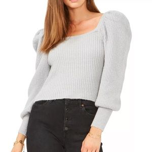 1.State Long Sleeve Square Neck Sparkle Sweater, Silver Heather, Size: Large